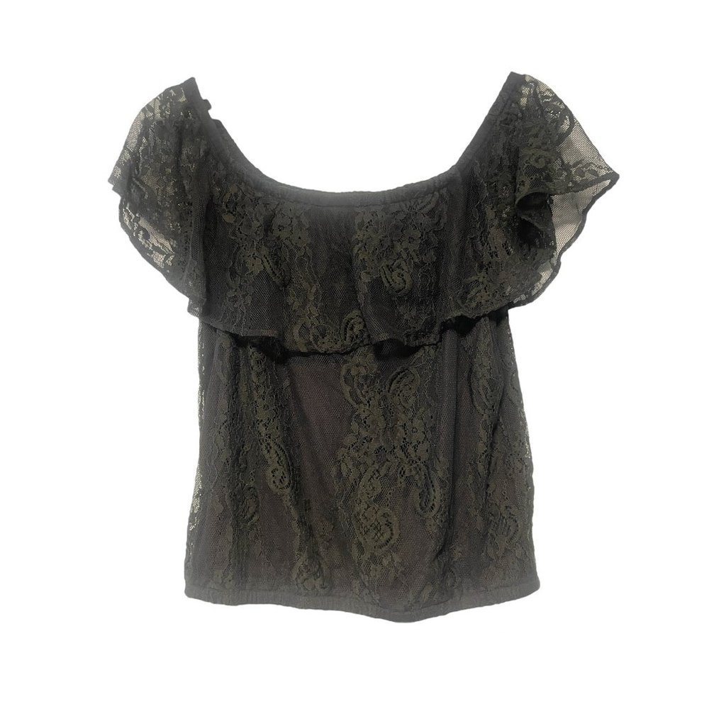 American Eagle Outfitters Grey Lace Off the Shoulder Top Size Medium Y2K